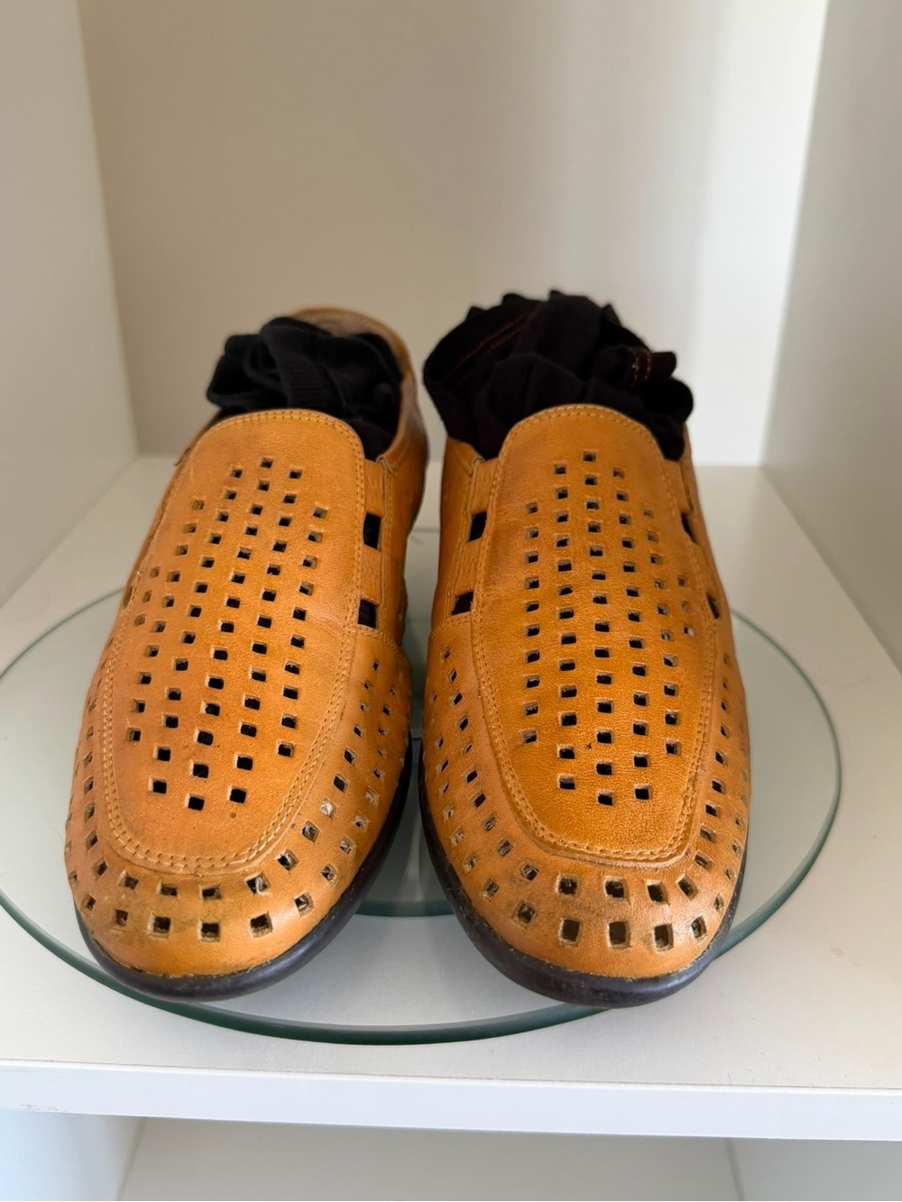 Women's Perforated Tan Leather Slip-On Loafers